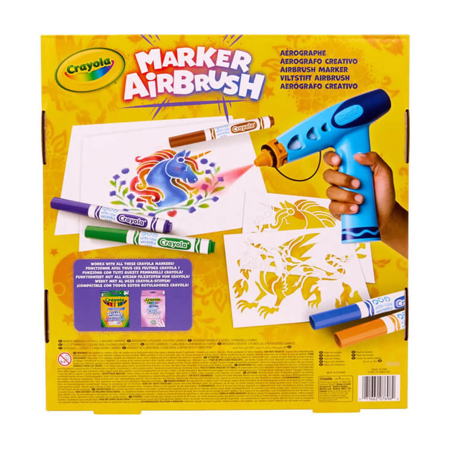 Aerograf dla dzieci airbrush, 5 szablonów i 8 zmywalnych flamastrów 6+