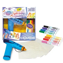 Aerograf dla dzieci airbrush, 5 szablonów i 8 zmywalnych flamastrów 6+