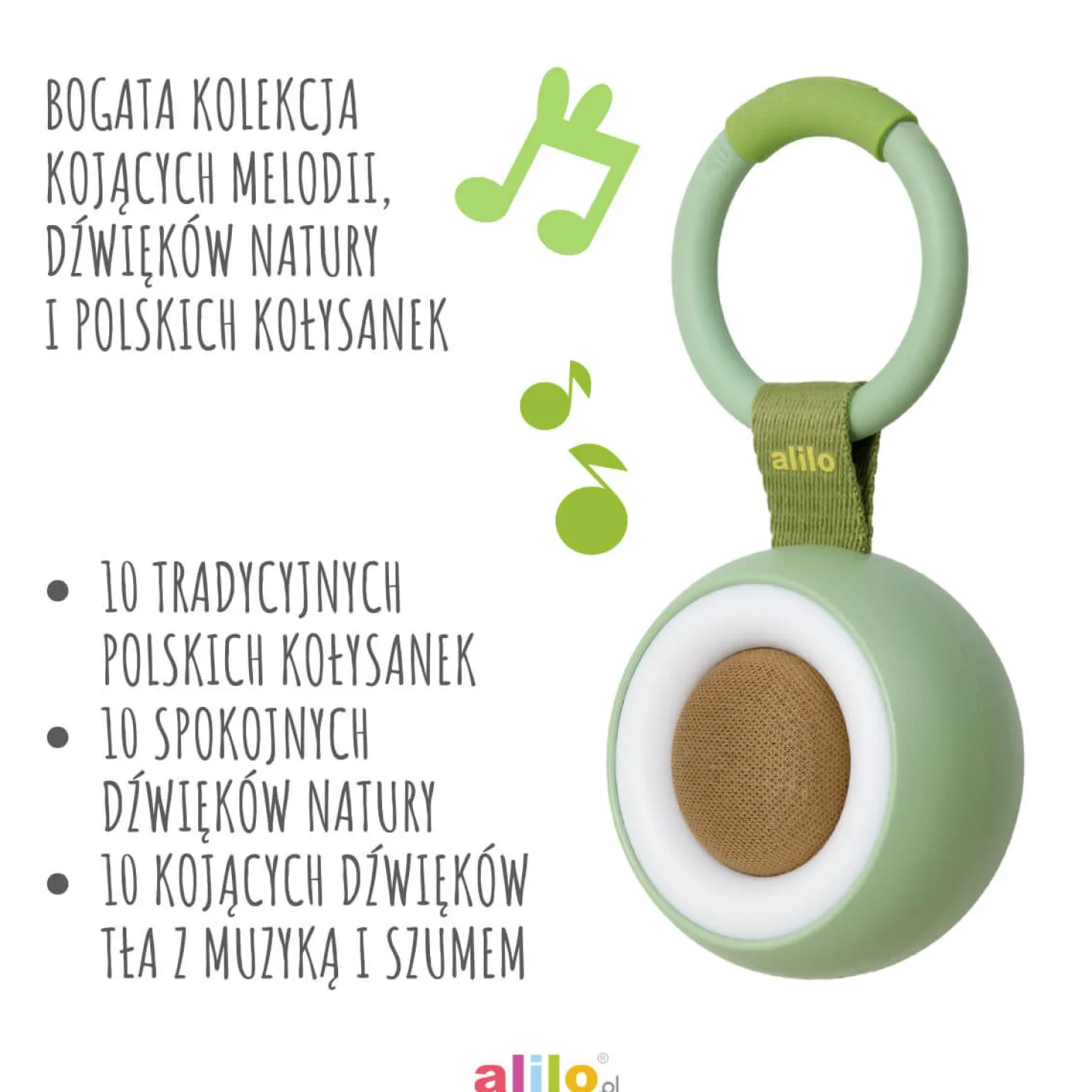 Alilo CocoNap W1 - odtwarzacz MP3 i lampka do karmienia - awokado