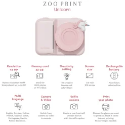 Aparat cyfrowy z drukarką dla dzieci Zoo Print - Unicorn