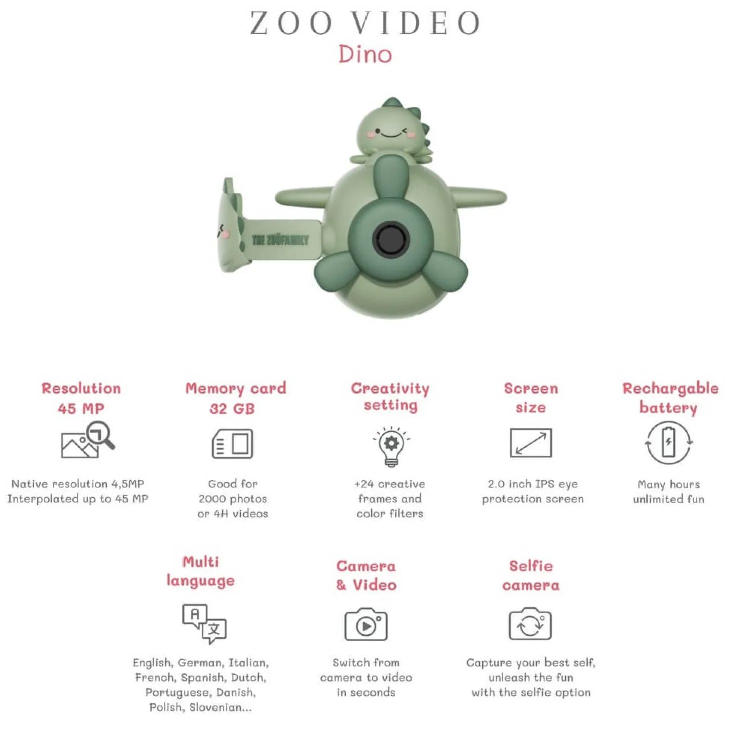 Aparat cyfrowy z kamerą dla dzieci Zoo Video - Dino Green