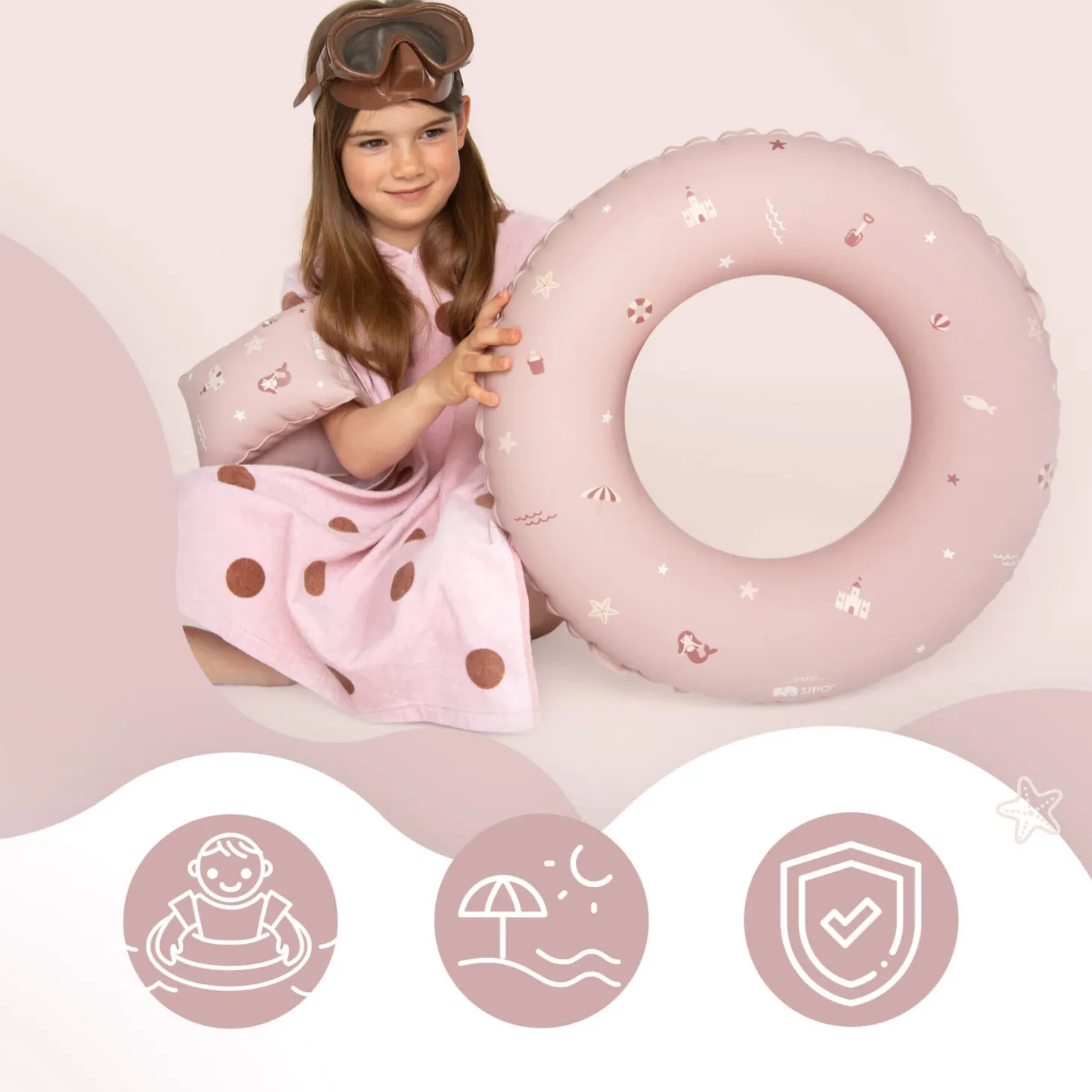 Dmuchane koło do pływania dla dzieci 3-6 lat (15-30 kg) - różowe