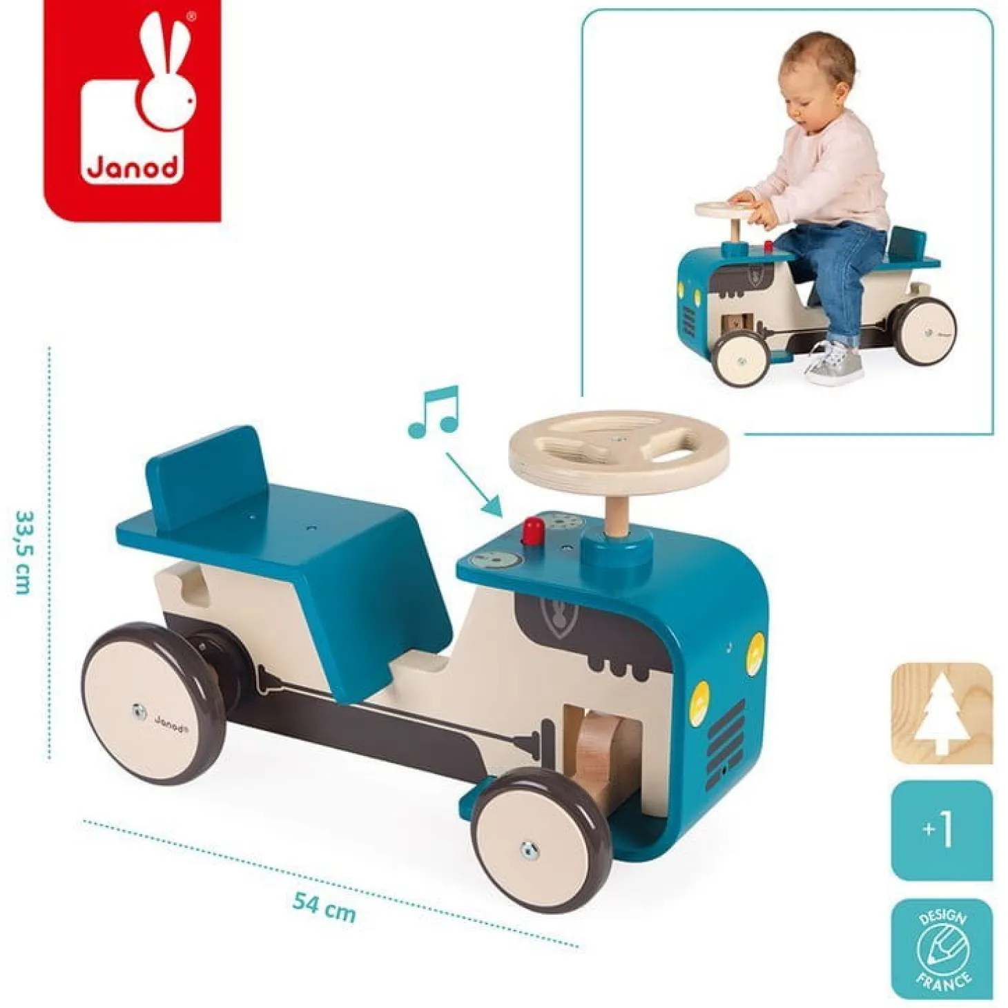 Drewniany jeździk Traktor 12 m+