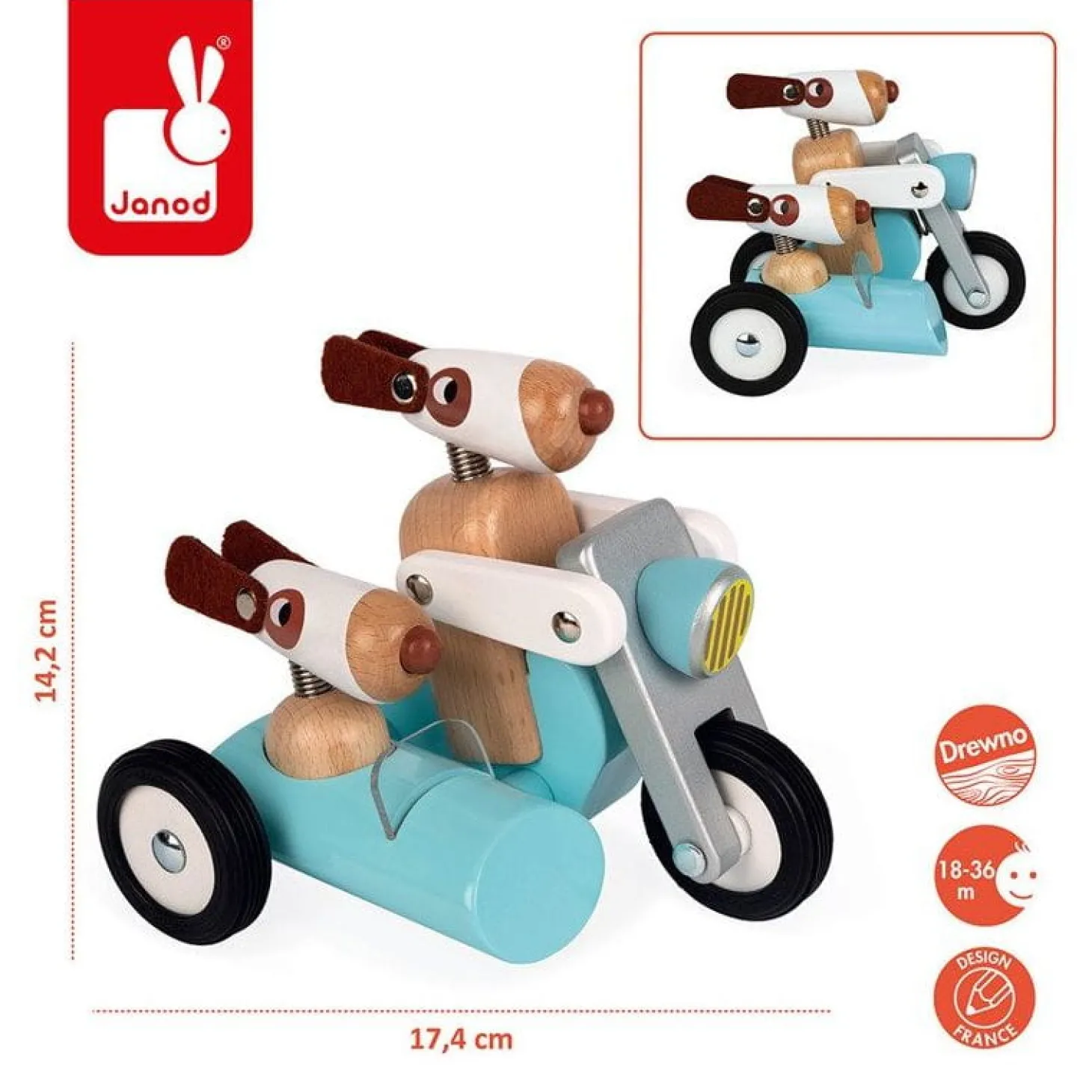 Drewniany motocykl z bocznym wózkiem w stylu retro Spirit Philip