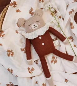 Duży dziergany miś z wełny alpaki - sienna pyjamas