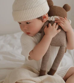Duży dziergany miś z wełny alpaki - oat pyjamas
