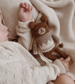 Dziergany miś z wełny alpaki - oat jacquard sweater