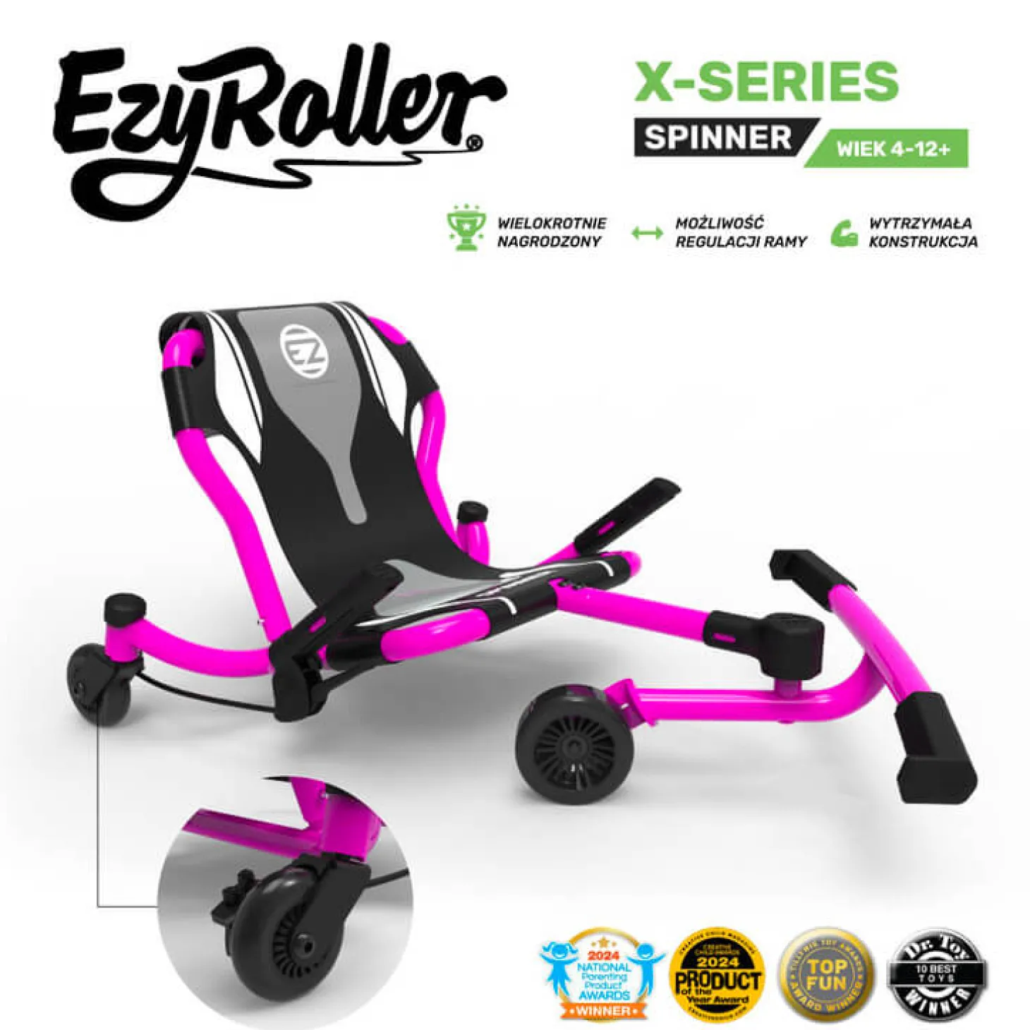 EzyRoller Spinner X Pojazd gokart napędzany nogami z funkcją 360° 4-12 lat - Pink