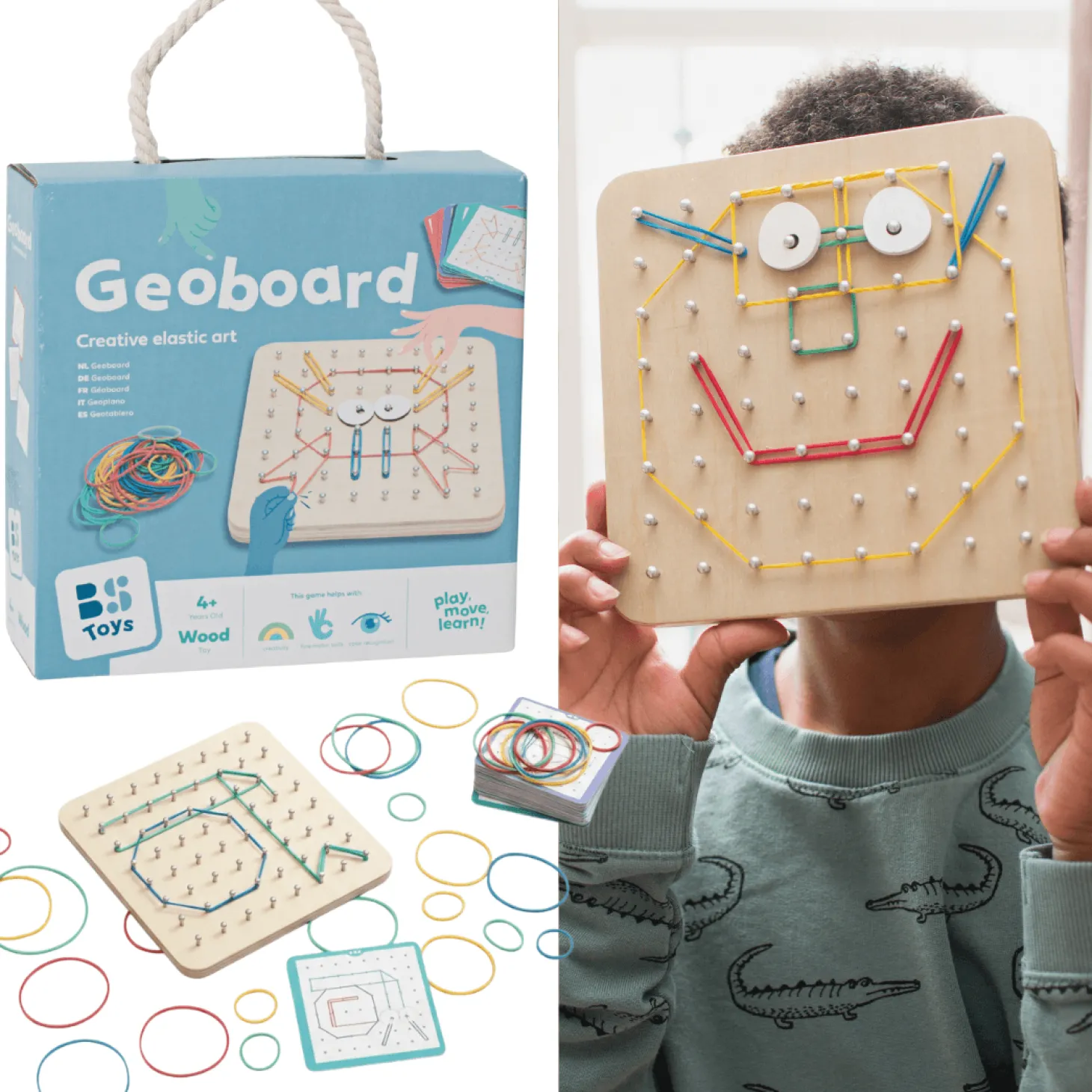 Geoplan tablica manipulacyjna edukacyjna z gumkami 48 gumek 20 kart, 4+