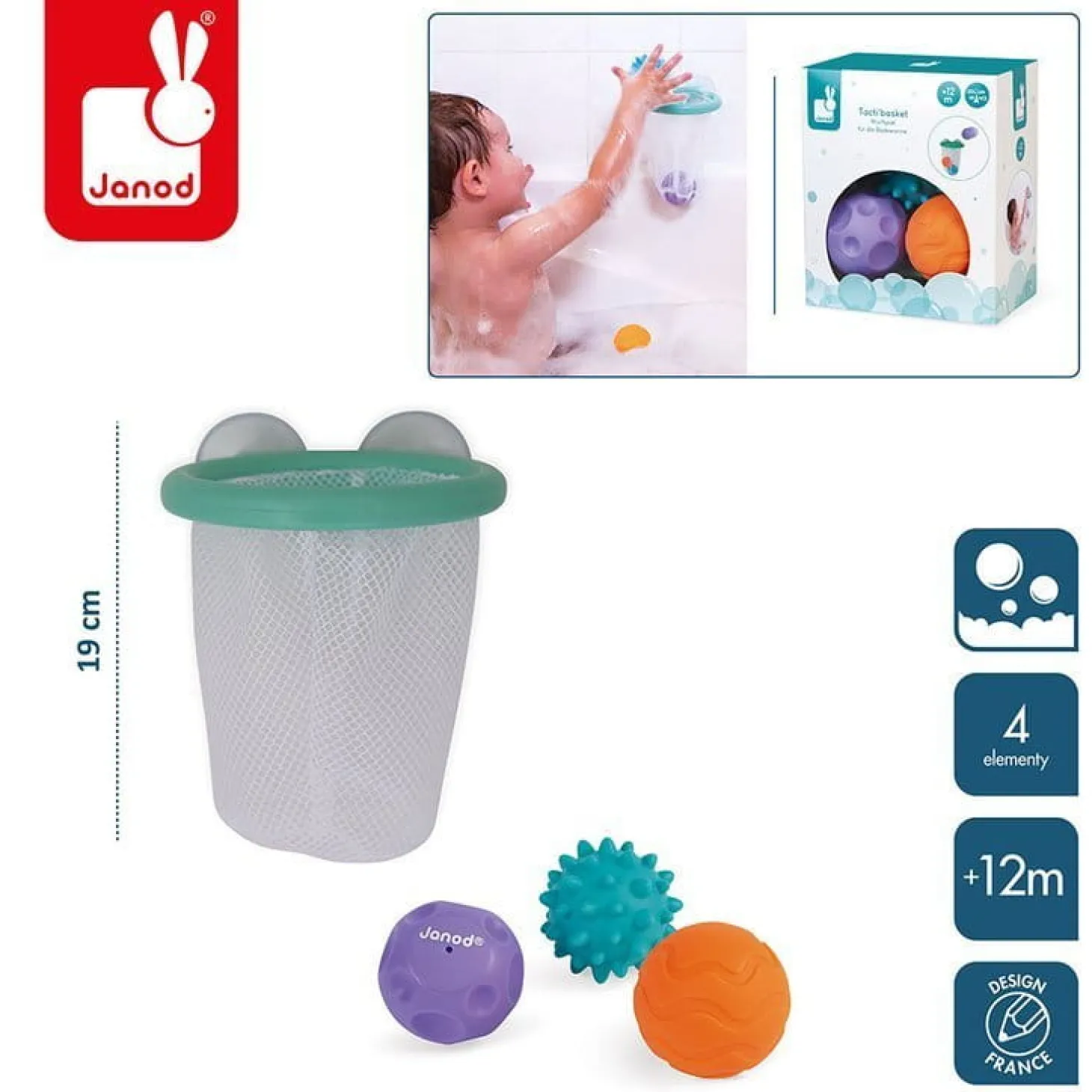 Gra w koszykówkę do kąpieli - kosz z przyssawkami z 3 piłkami 12m+