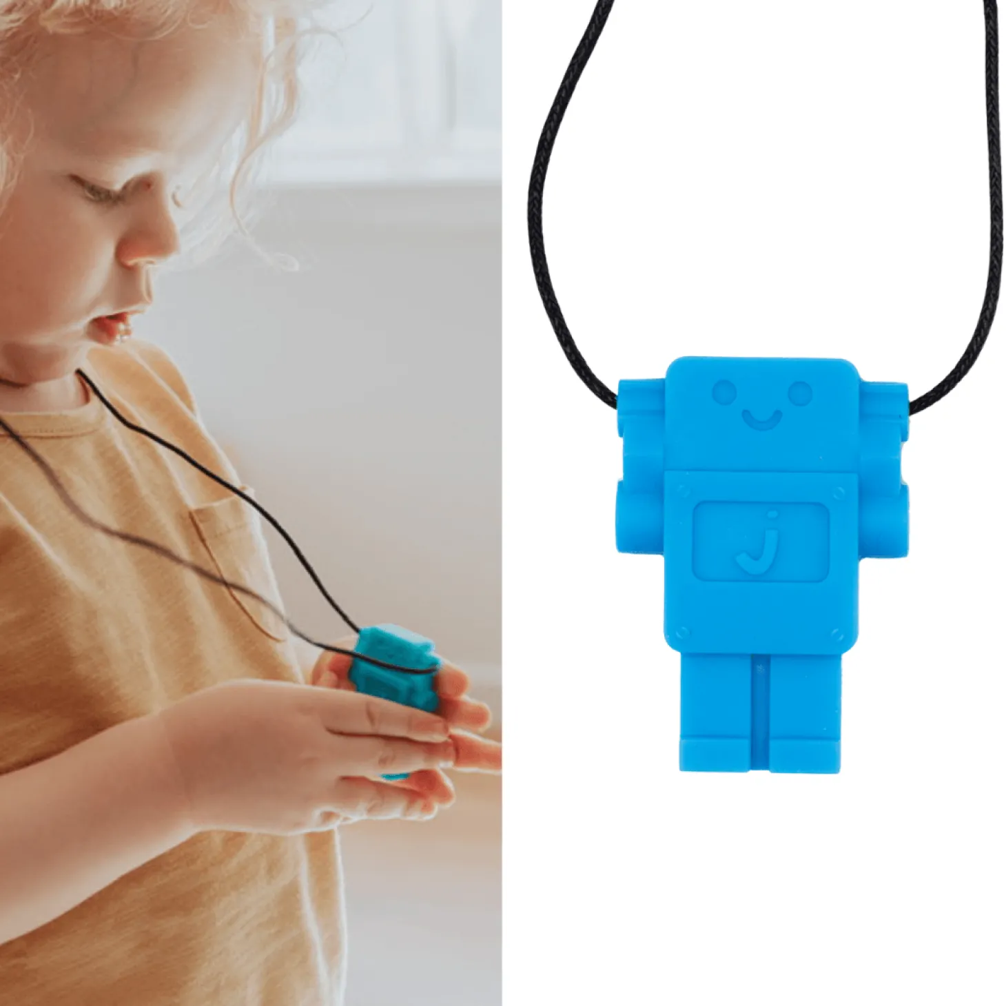 Gryzak terapeutyczny, antystresowy naszyjnik MEDIUM Robot - Blue Hawaiian