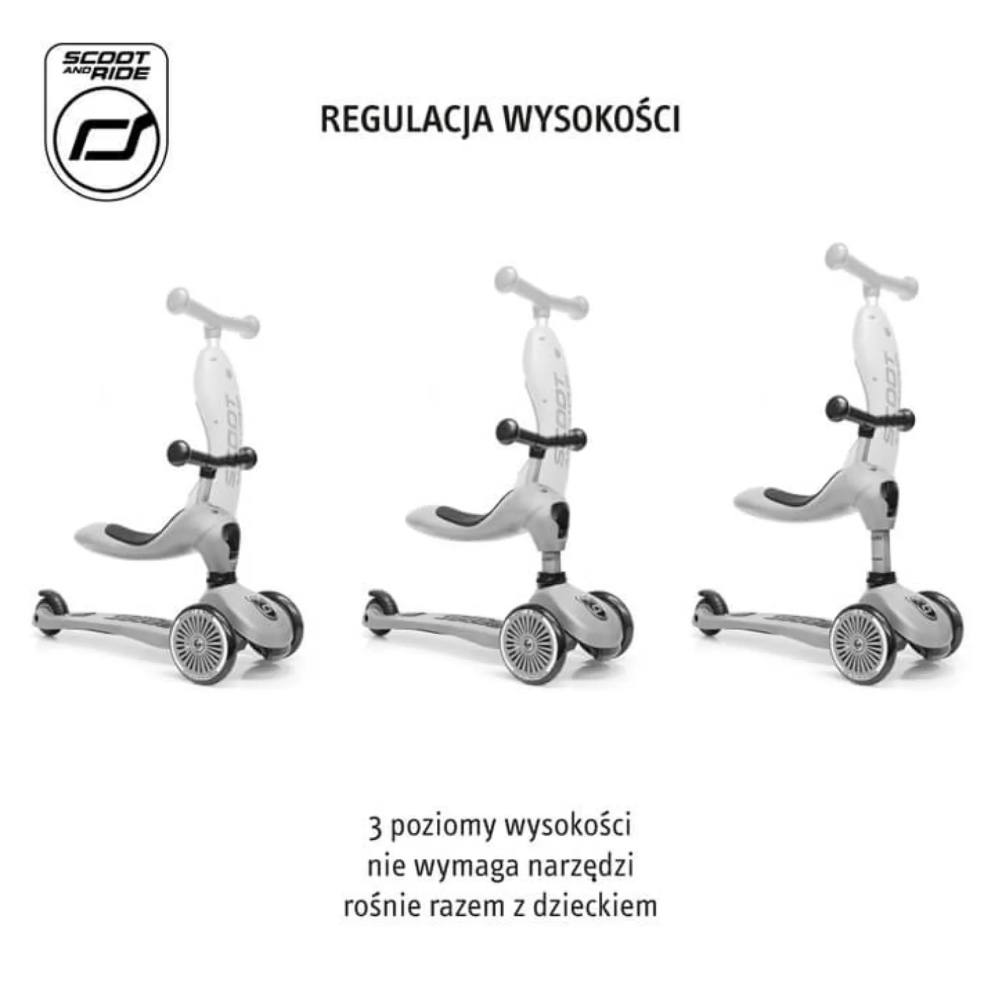 Highwaykick1 Push and Go 2w1 Jeździk i hulajnoga z rączką do prowadzenia 1-5 lat Ash