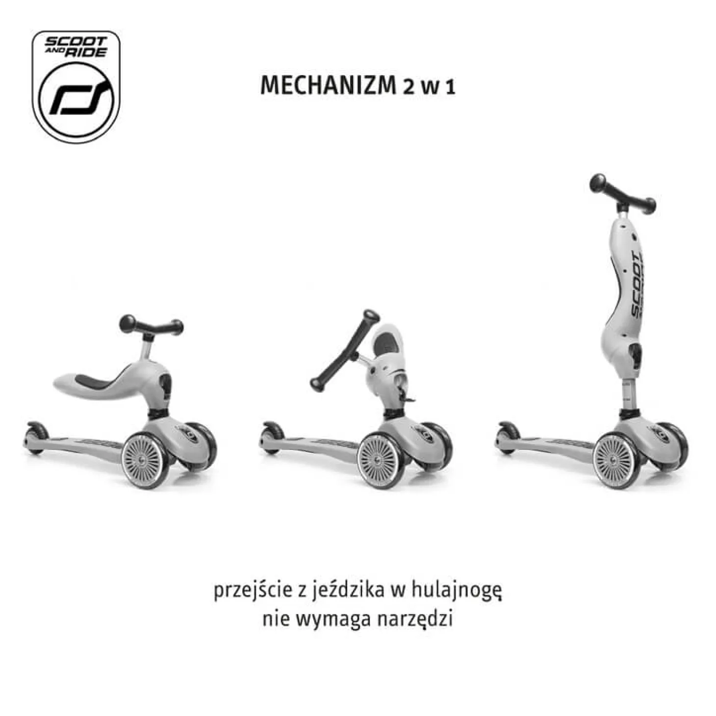 Highwaykick1 Push and Go 2w1 Jeździk i hulajnoga z rączką do prowadzenia 1-5 lat Steel
