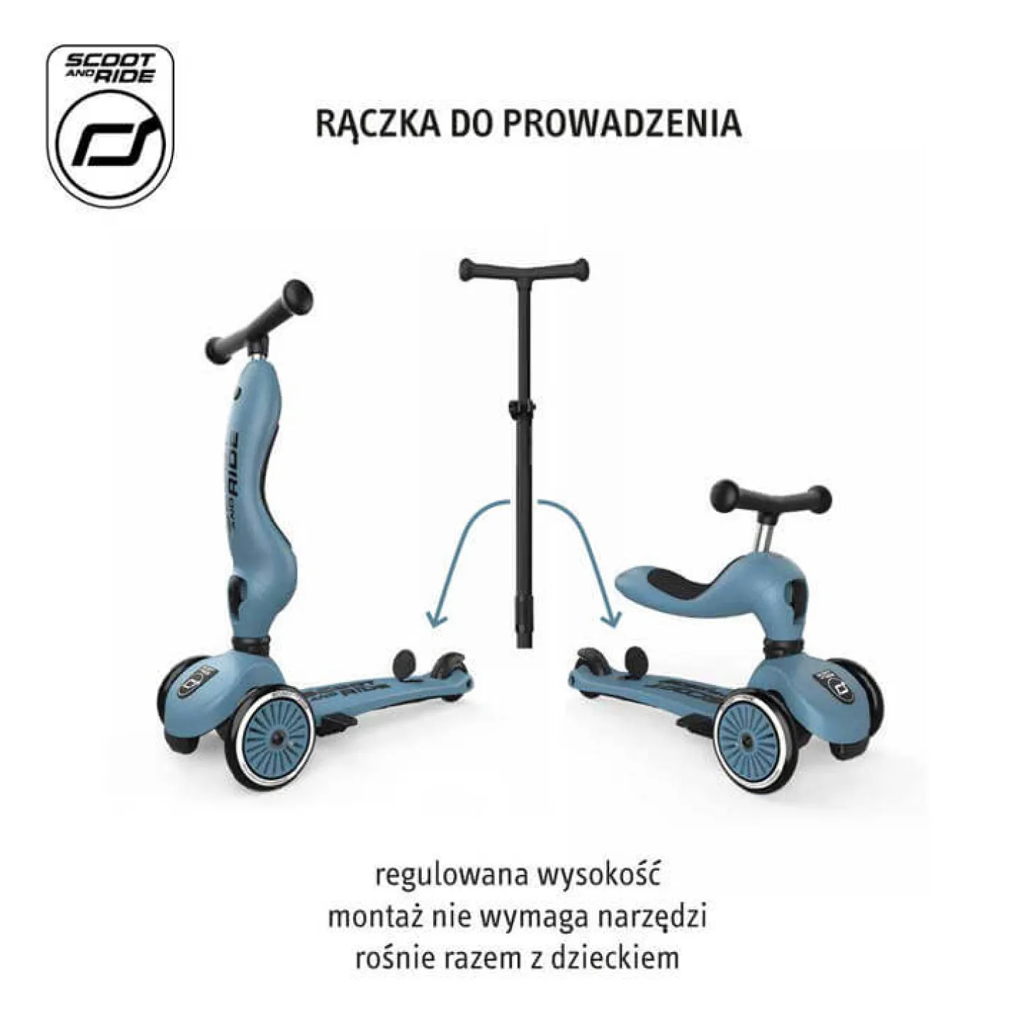 Highwaykick1 Push and Go 2w1 Jeździk i hulajnoga z rączką do prowadzenia 1-5 lat Steel