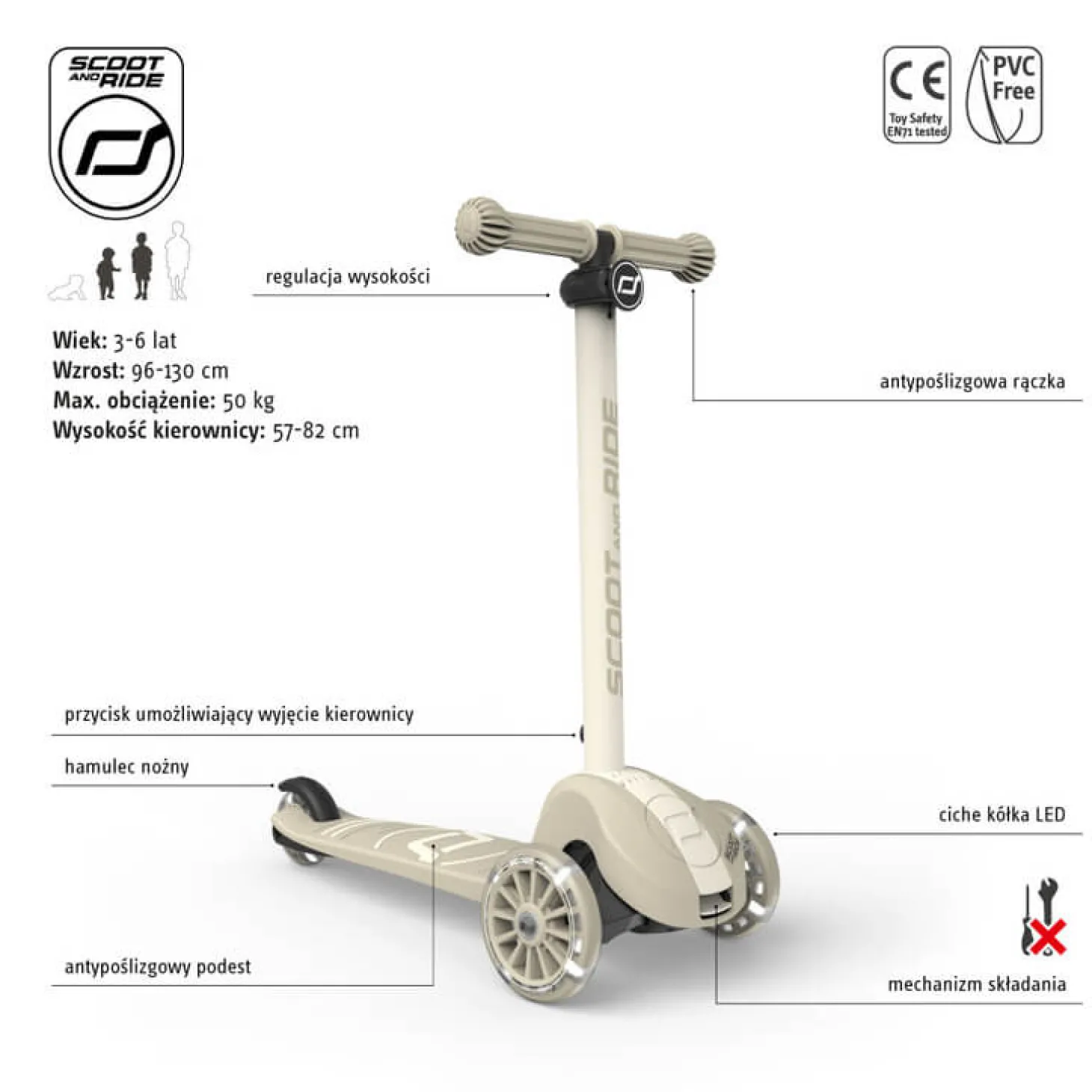 Highwaykick 3S Hulajnoga z systemem sterowania 2w1 i kółkami LED składana 3+ Ash