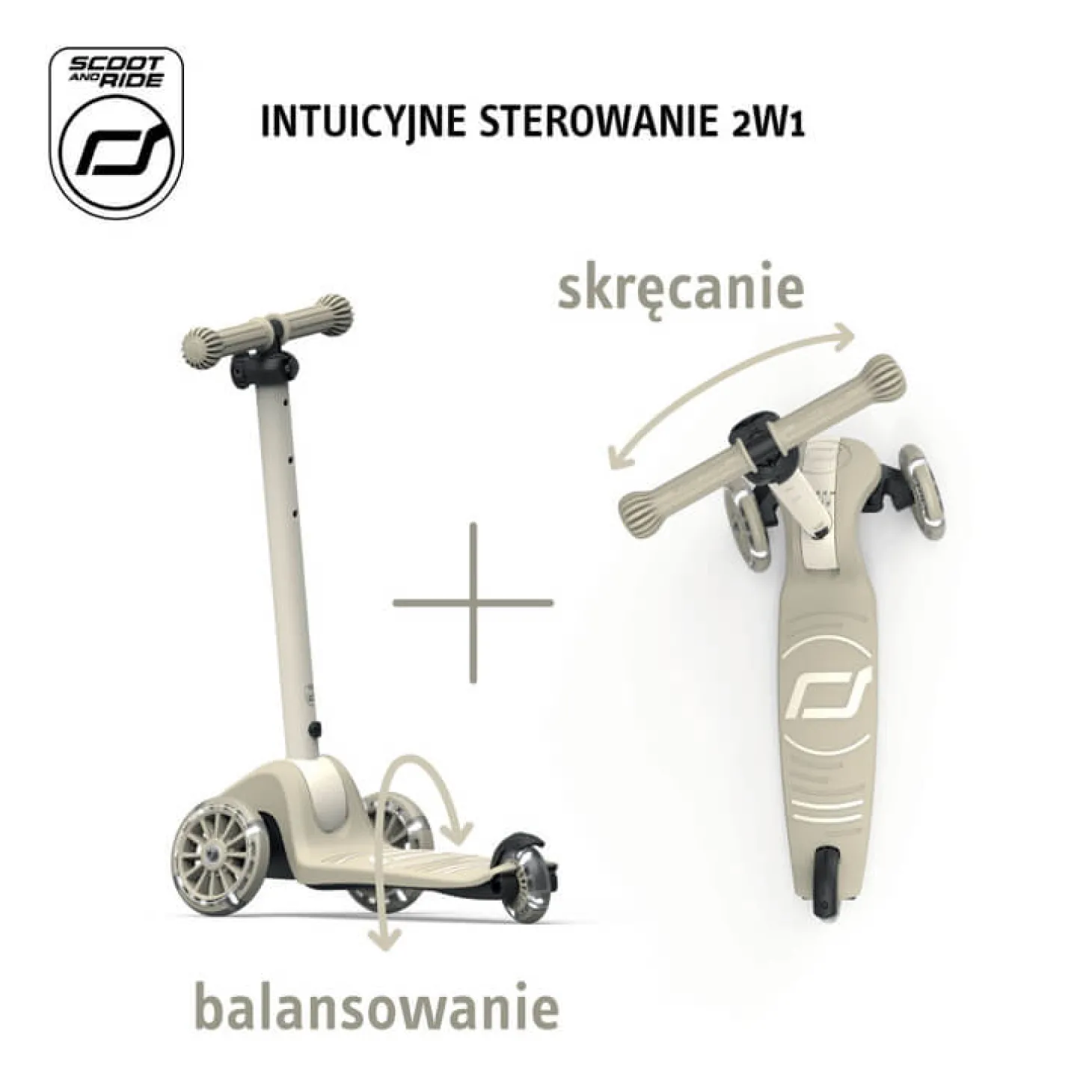 Highwaykick 3S Hulajnoga z systemem sterowania 2w1 i kółkami LED składana 3+ Ash