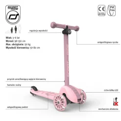 Highwaykick 3S Hulajnoga z systemem sterowania 2w1 i kółkami LED składana 3+ Rose