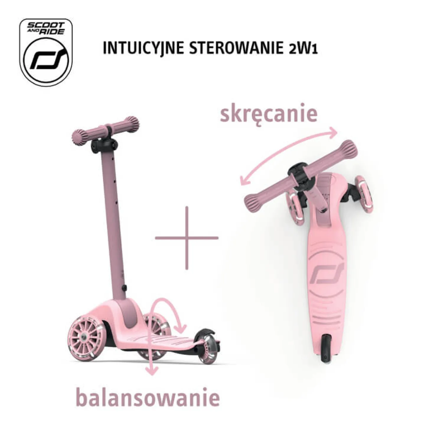 Highwaykick 3S Hulajnoga z systemem sterowania 2w1 i kółkami LED składana 3+ Rose