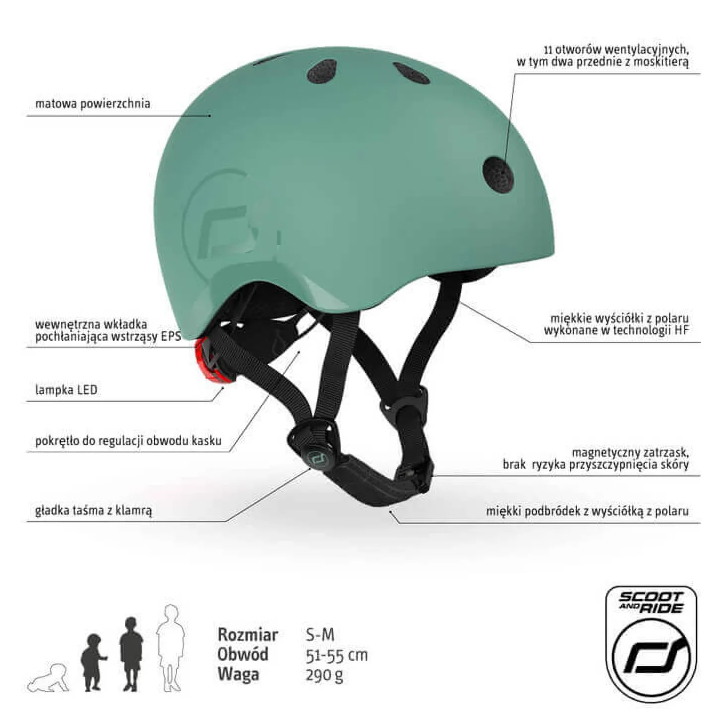 II GATUNEK: Kask S-M dla dzieci 3+ Forest