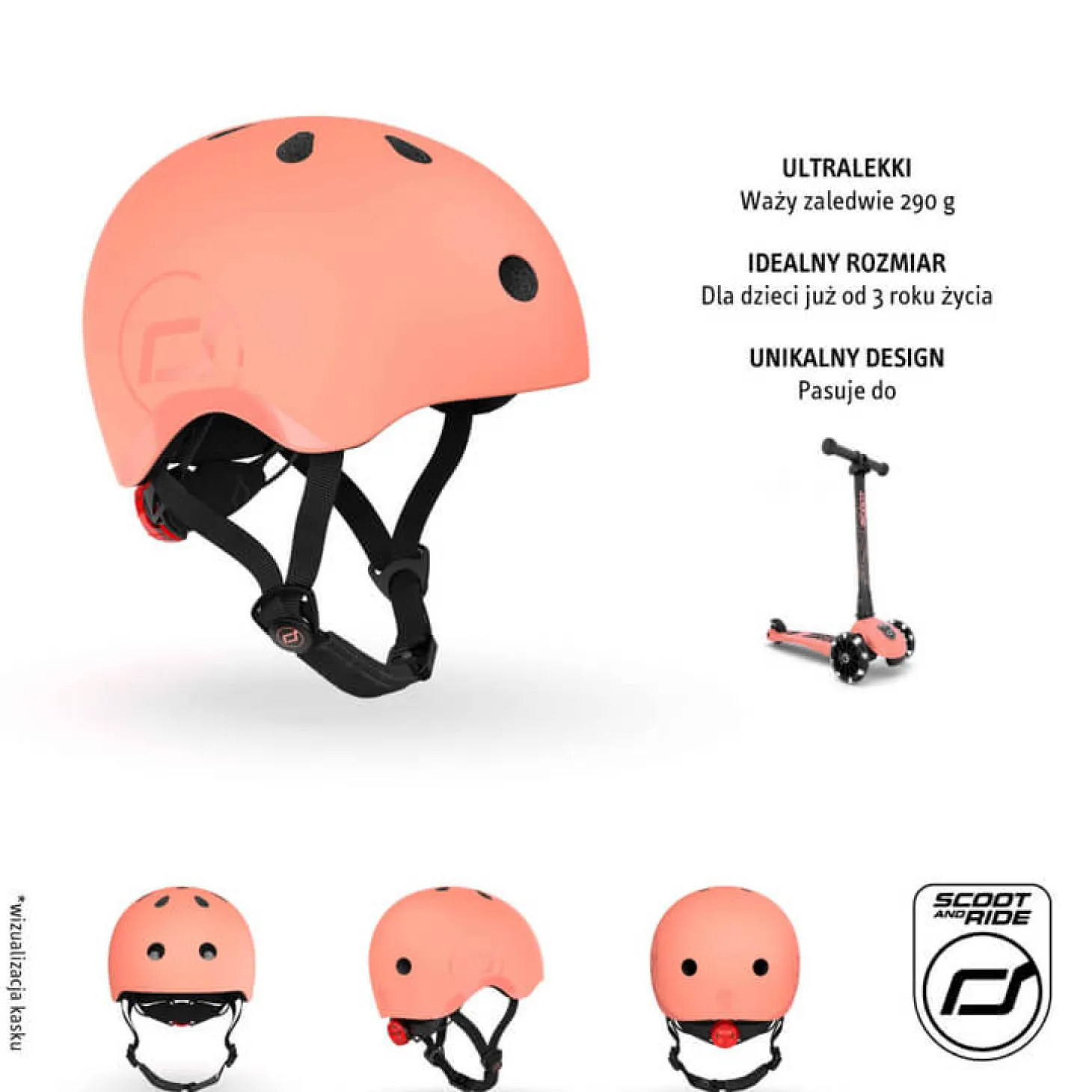 Kask S-M dla dzieci 3+ Peach kolekcja Icecream