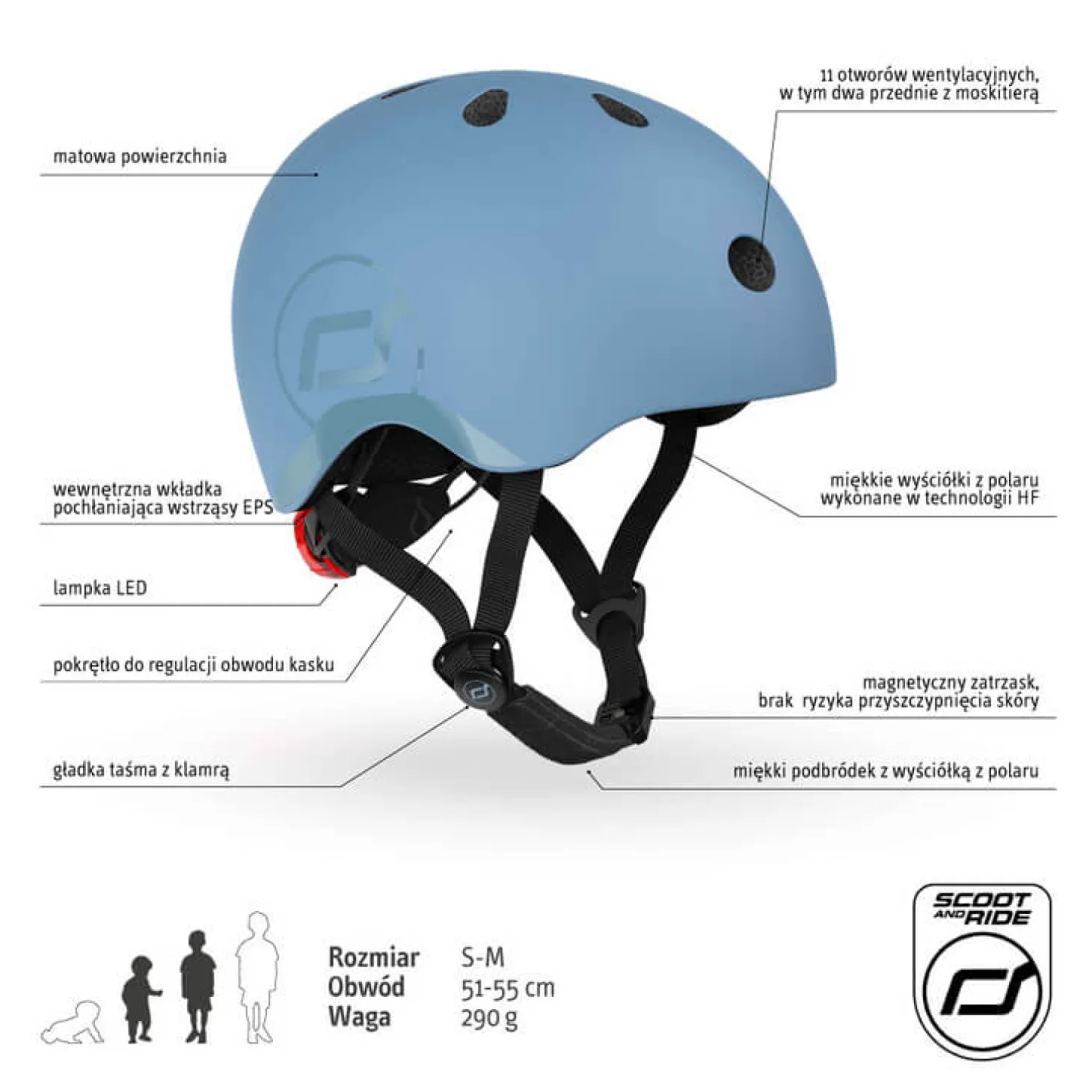 Kask S-M dla dzieci 3+ Steel