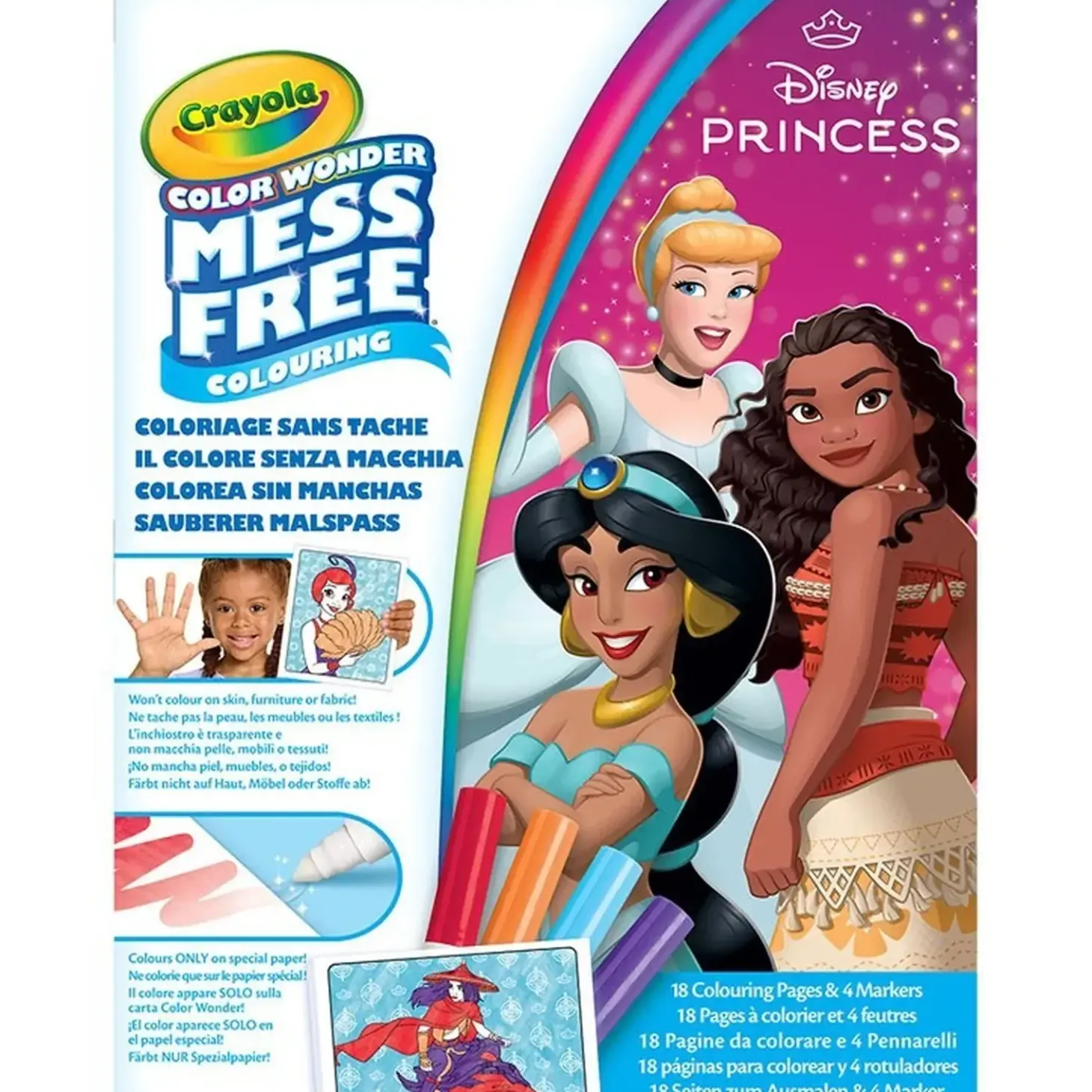 Kolorowanka dla dzieci i 4 niebrudzące magiczne flamastry Color Wonder Mess Free Księżniczki Disneya 3+