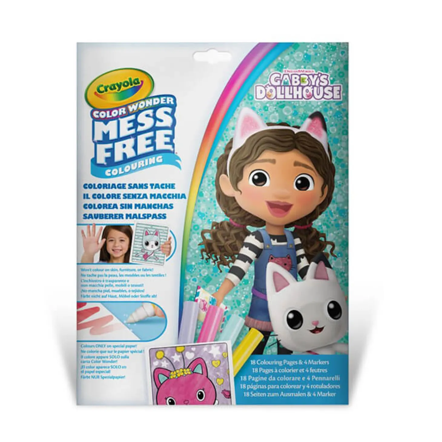 Kolorowanka dla dzieci i 4 niebrudzące magiczne flamastry Color Wonder Mess Free Koci Domek Gabi 3+