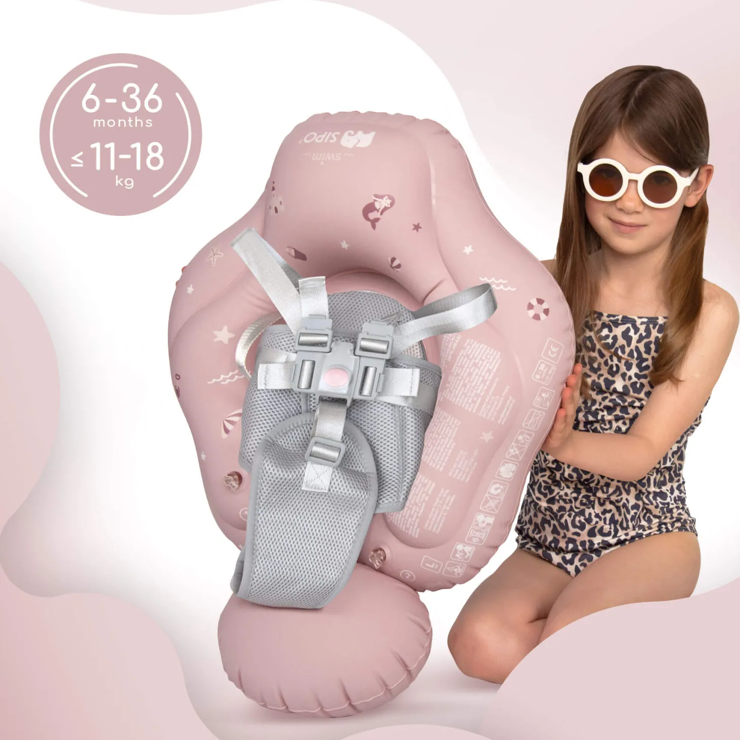 Koło treningowe do nauki pływania 6-36m (11-18 kg) - różowe