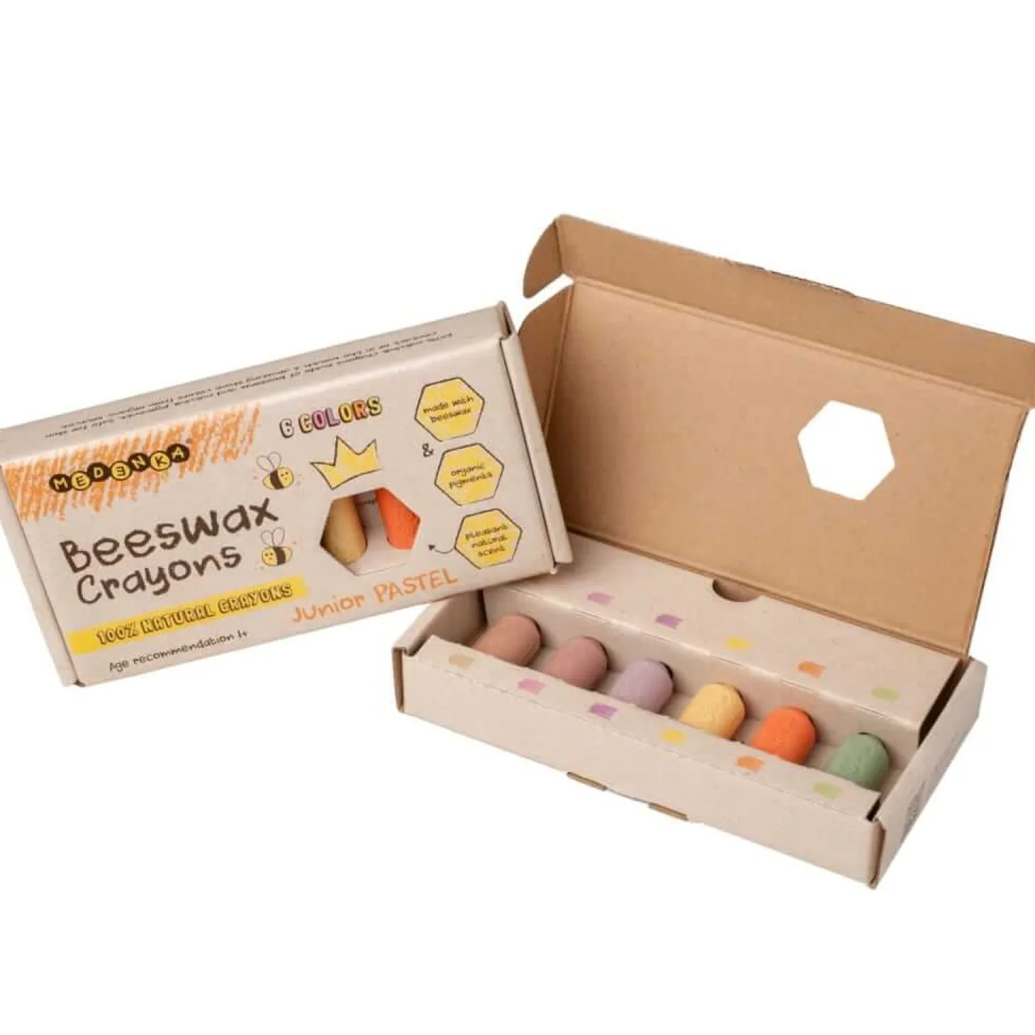 Kredki Medenka JUNIOR PASTEL z wosku pszczelego, 100% naturalne