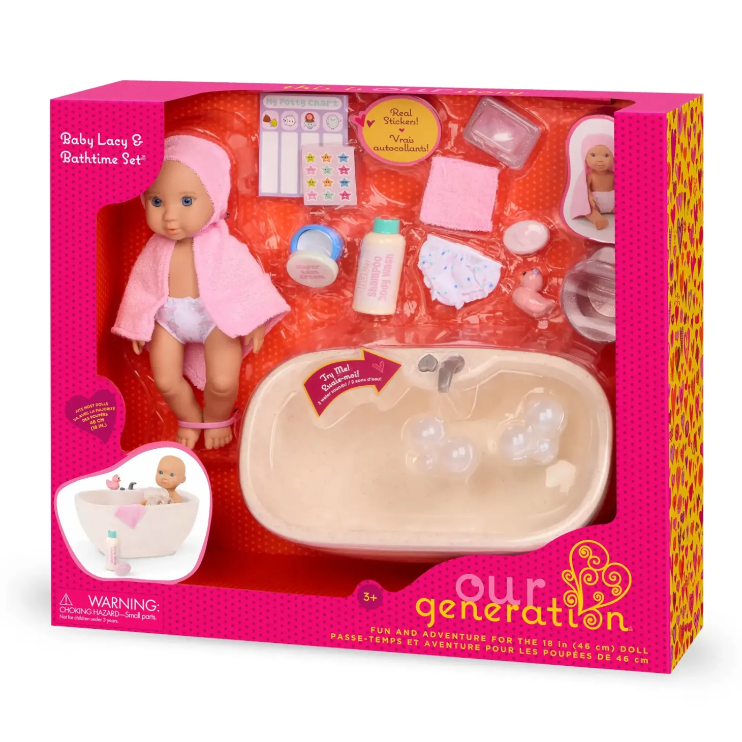 Lalka niemowlę z wanną, nocnikiem i akcesoriami do pielęgnacji - Baby Lacy & Bathtime Set