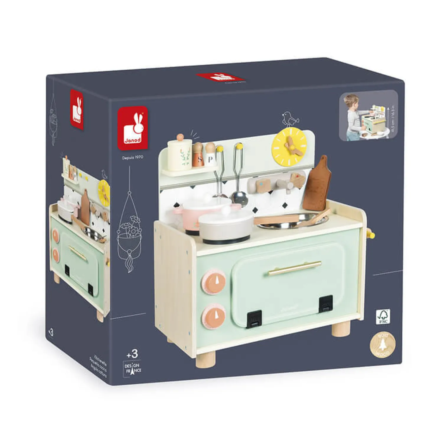 Mała drewniana kuchnia z 9 akcesoriami Shiny Grandma 3+