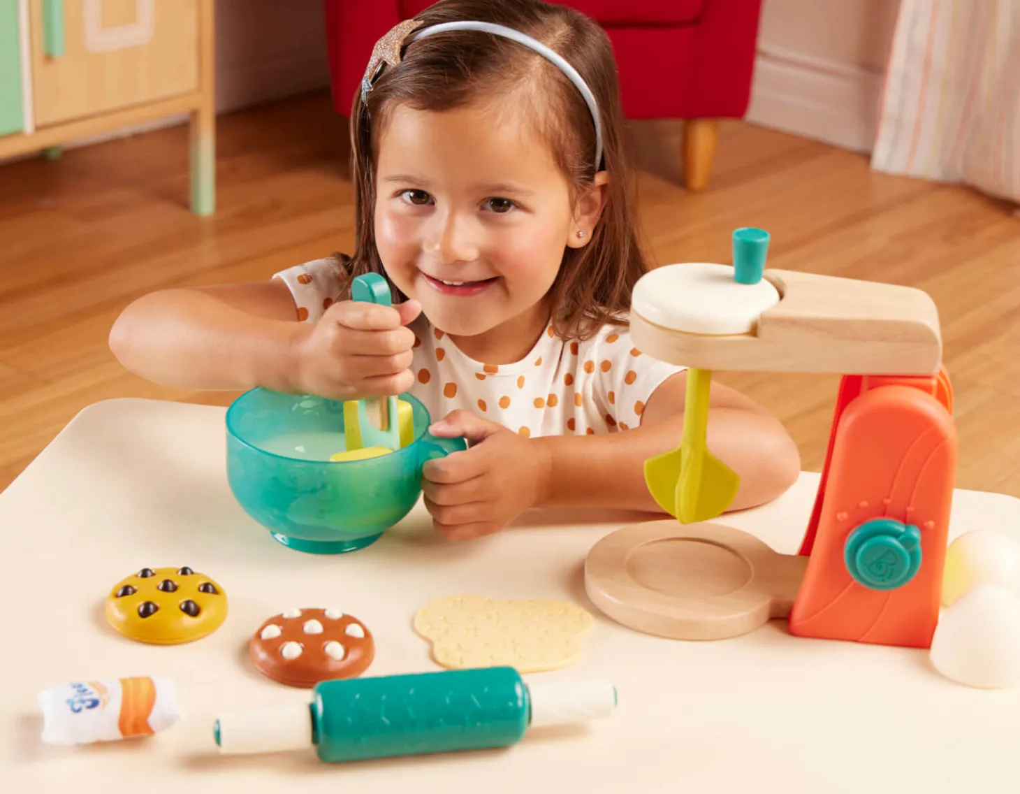 Mini Chef – Mix & Bake Playset – drewniany mikser z akcesoriami i składnikami do pieczenia ciast