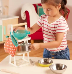 Mini Chef - Pot-n-Pan Playset - zestaw realistycznych naczyń i przyborów kuchennych ze stojakiem