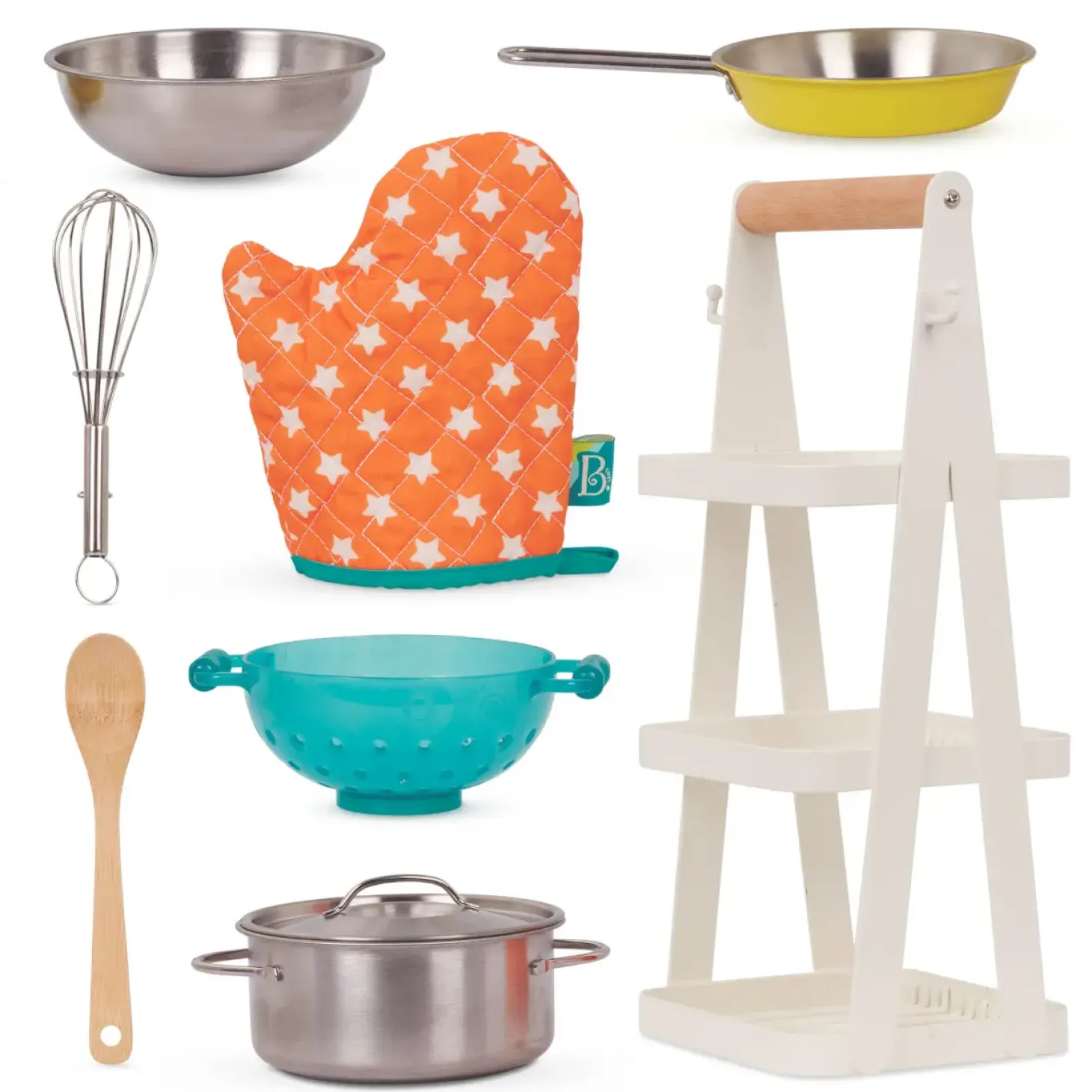 Mini Chef - Pot-n-Pan Playset - zestaw realistycznych naczyń i przyborów kuchennych ze stojakiem