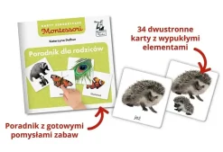 Montessori. Karty sensoryczne z książeczką. Zwierzęta tu i tam