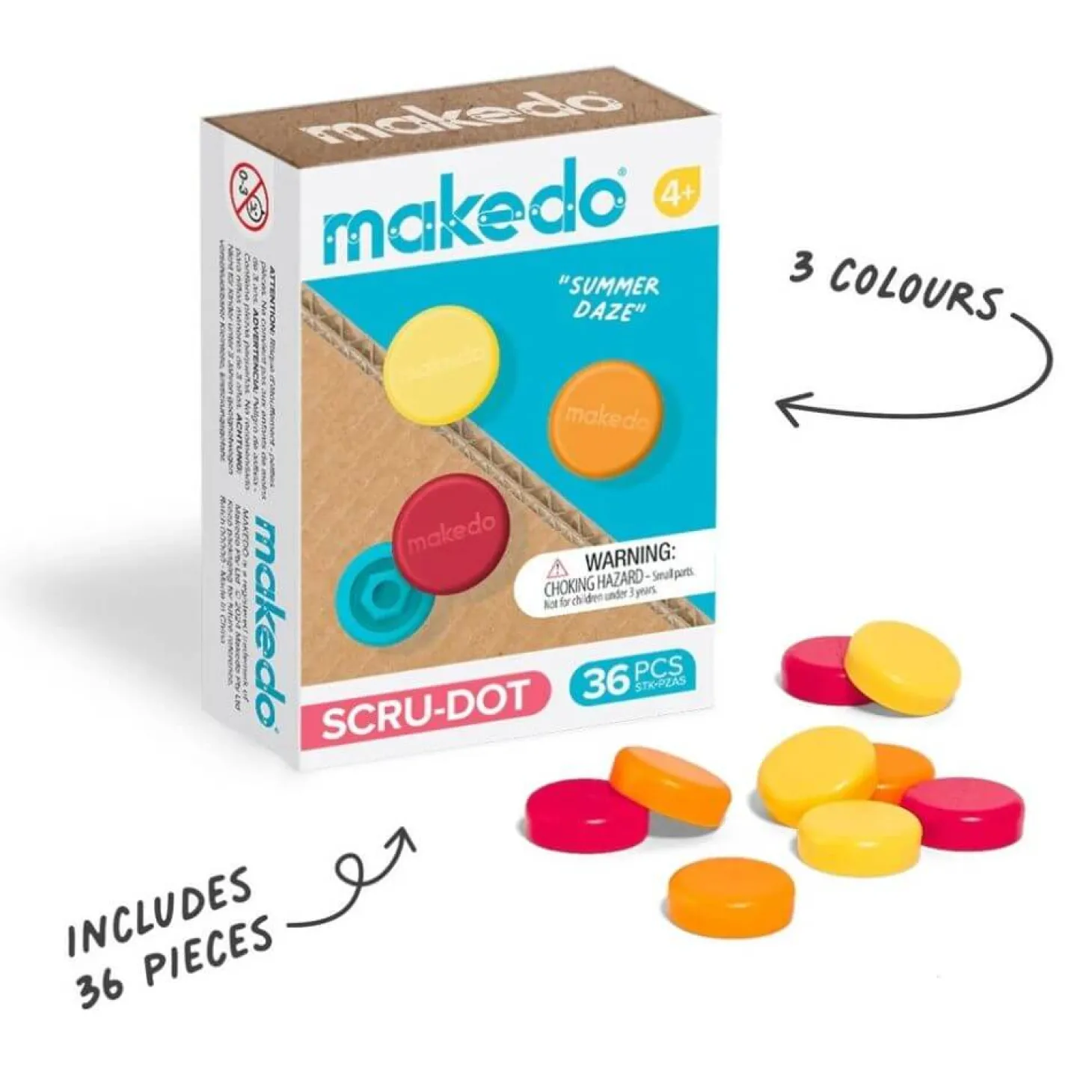Ozdobne nakładki na śrubki Scru-Dot Makedo - Summer Daze 36 el.
