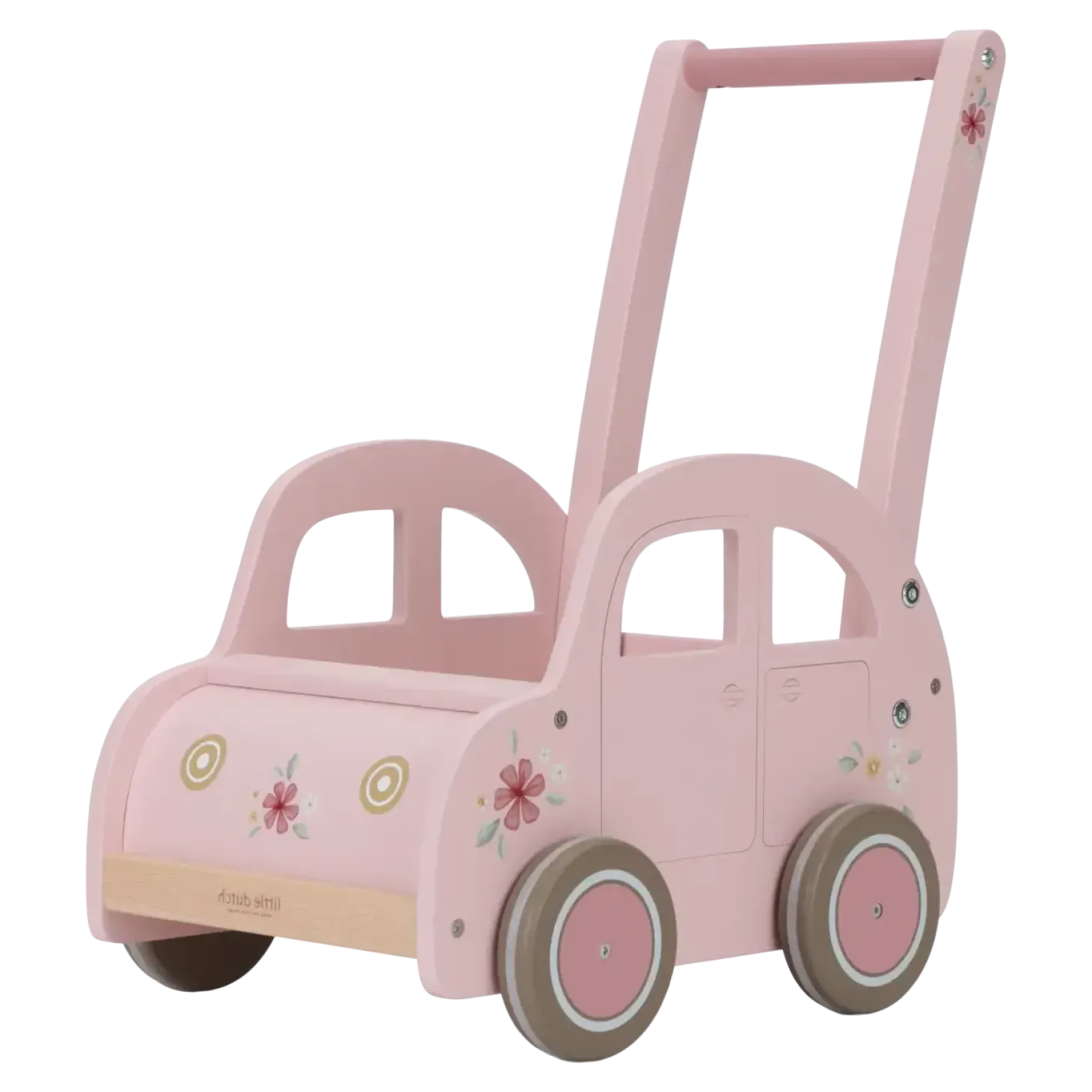 Pchacz wózeczek drewniany na zabawki Pink FSC