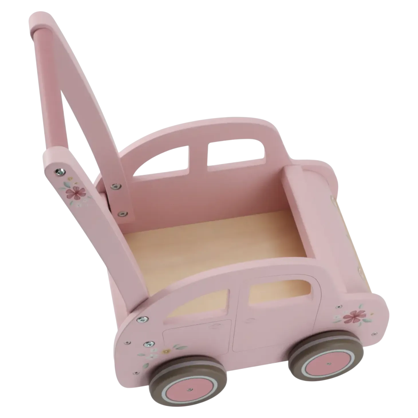 Pchacz wózeczek drewniany na zabawki Pink FSC