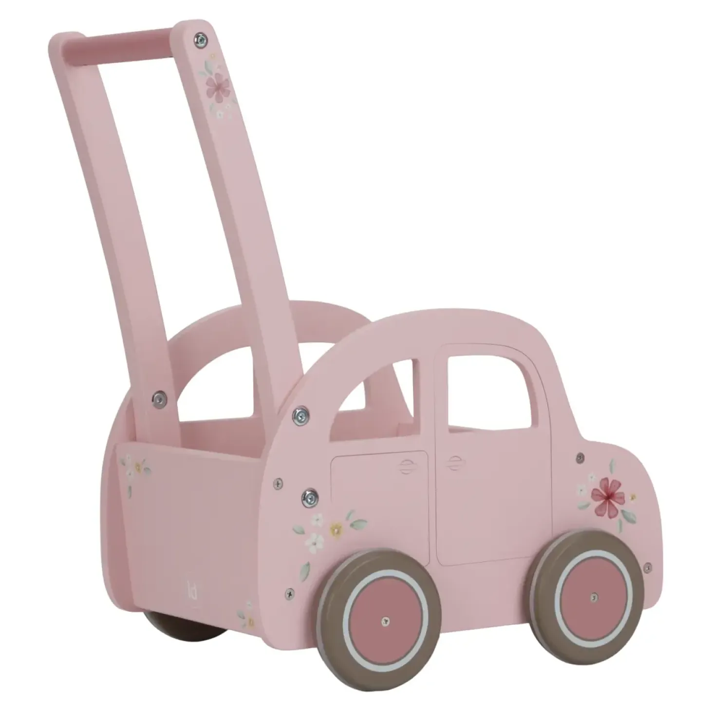Pchacz wózeczek drewniany na zabawki Pink FSC