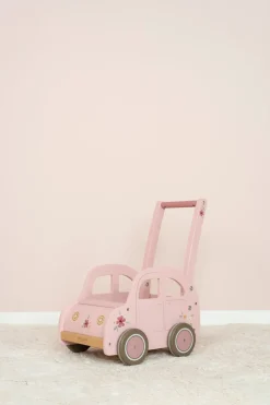 Pchacz wózeczek drewniany na zabawki Pink FSC