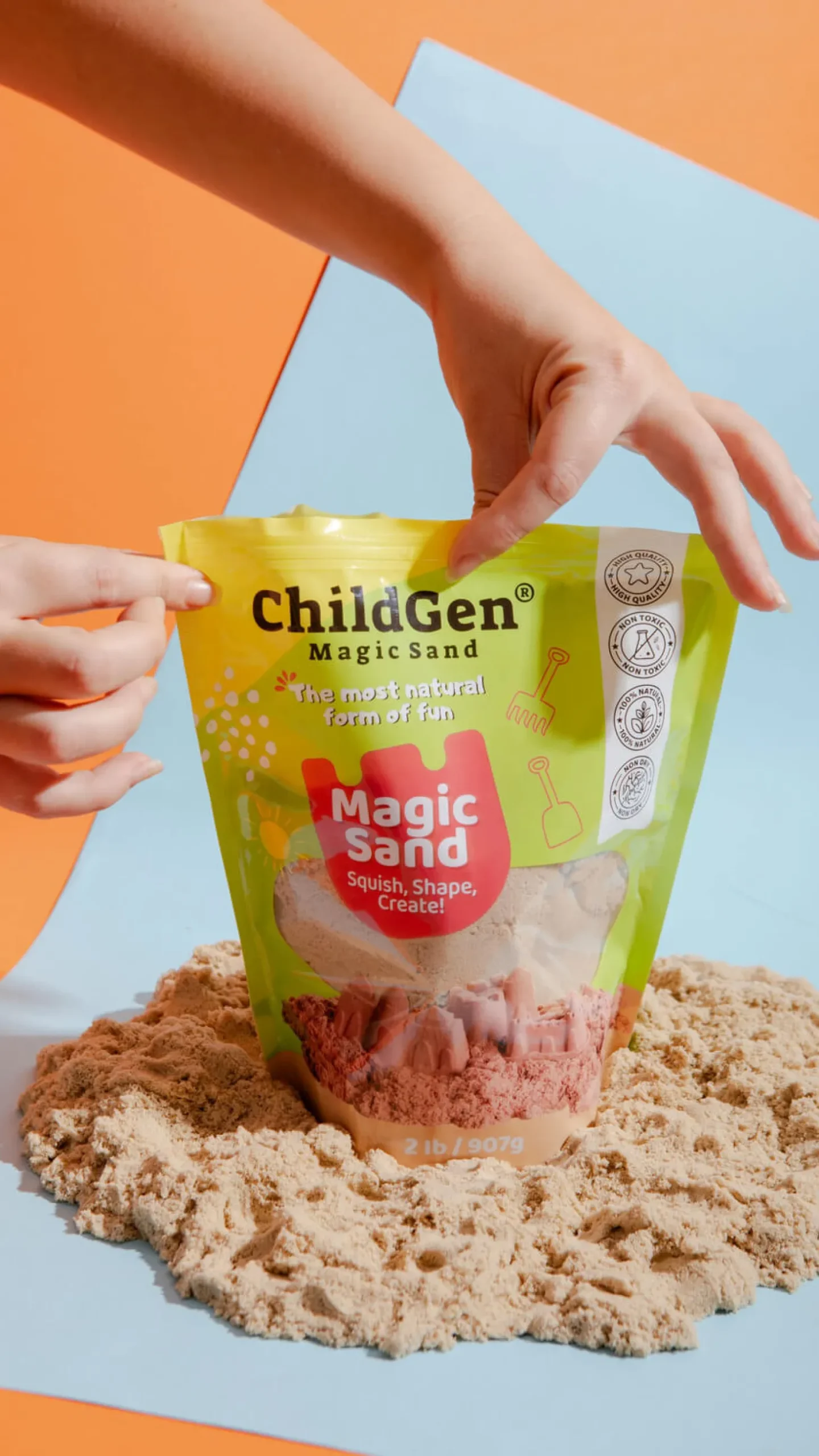 Piasek kinetyczny, 100% NATURALNY SKŁAD - zapach brzoskwiniowy, opakowanie re-fill uzupełniające, 907g