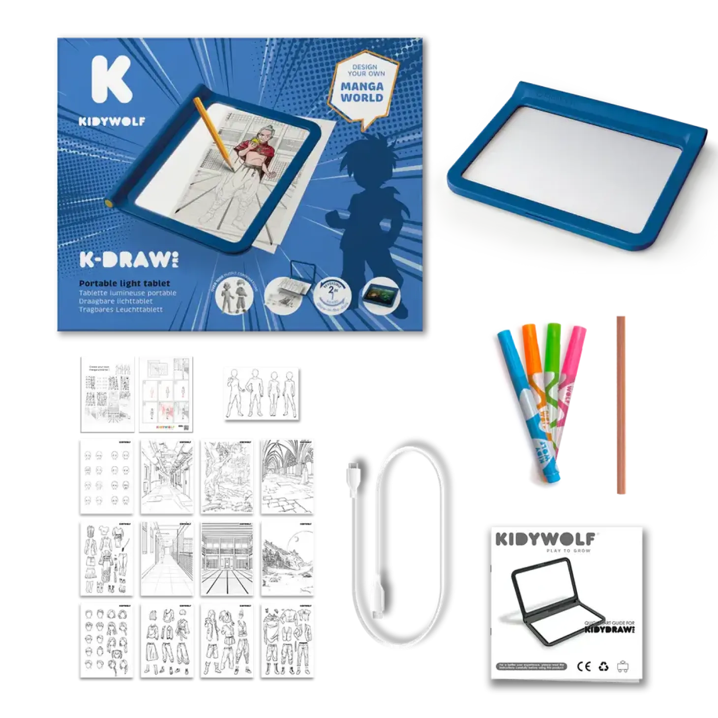 Podświetlany tablet do nauki pisania i rysowania KIDYDRAW-PRO - niebieski