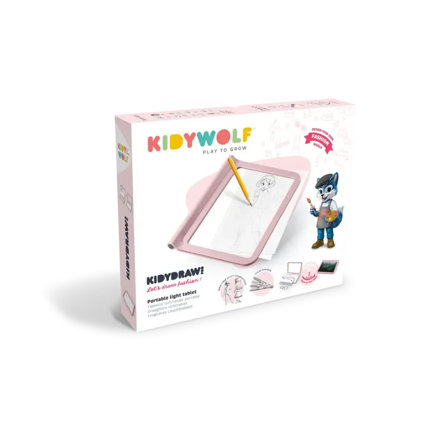 Podświetlany tablet do nauki pisania i rysowania KIDYDRAW-PRO - różowy