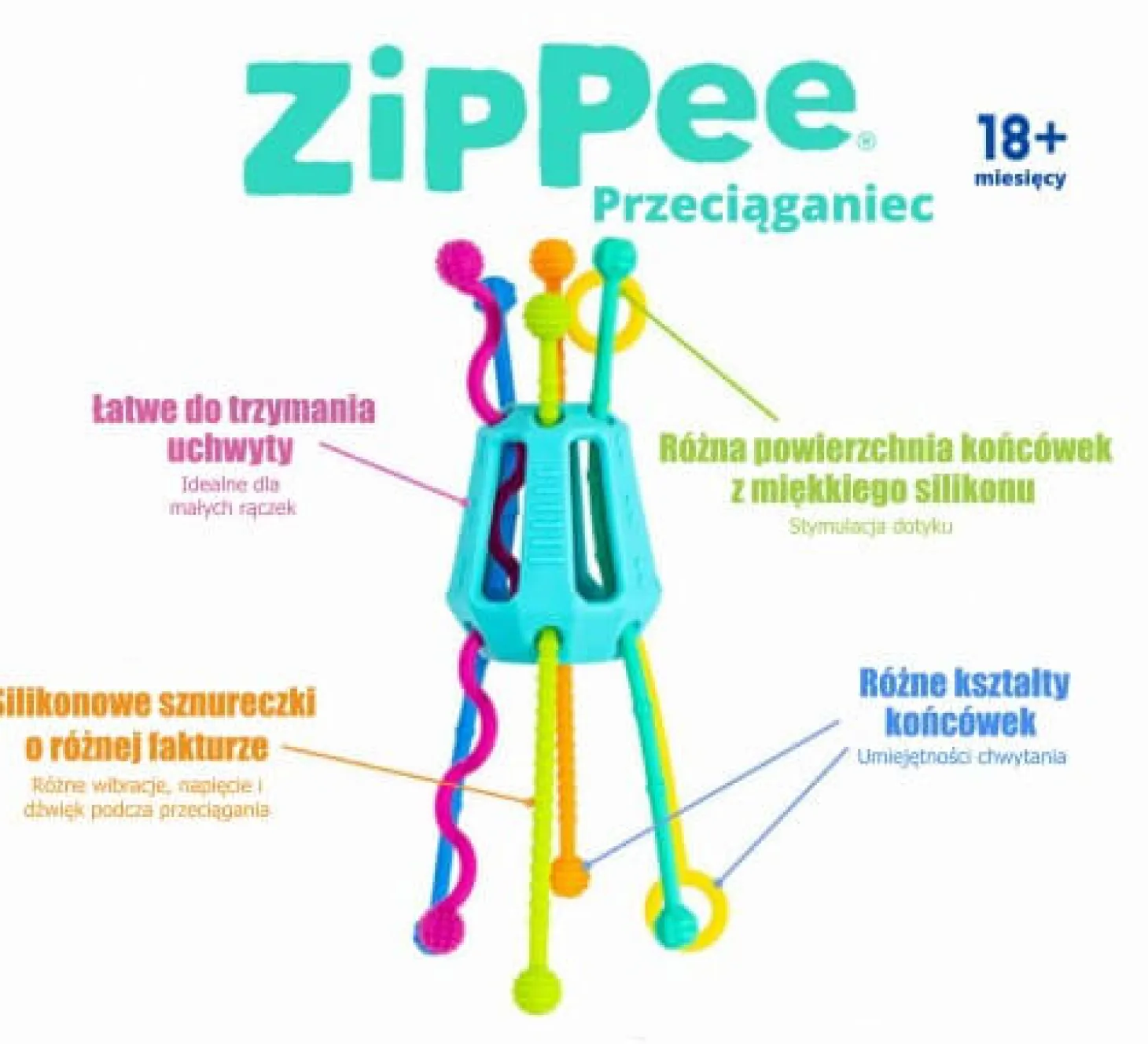 Przeciąganiec Zippee. Zabawka sensoryczna.