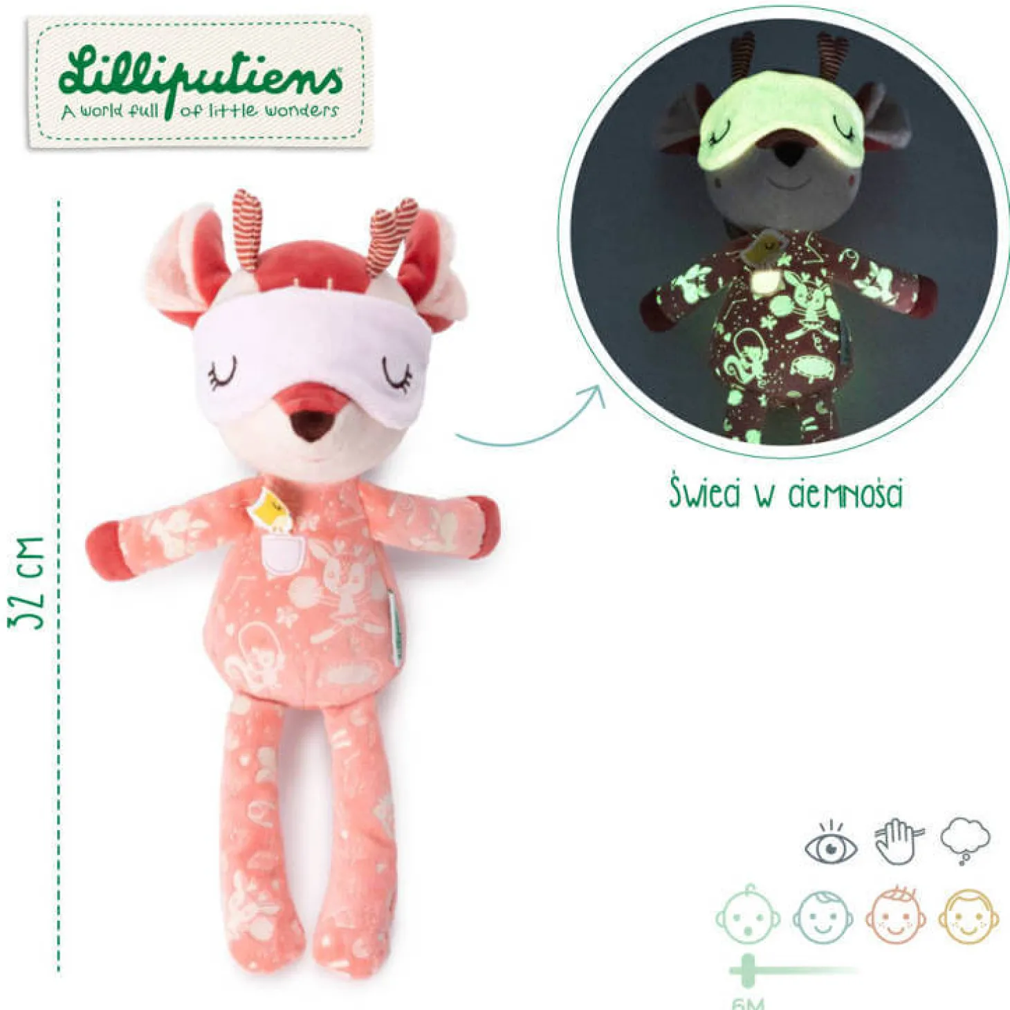 Przytulanka do spania z elementami fluorescencyjnymi Sarenka Stella 6m+