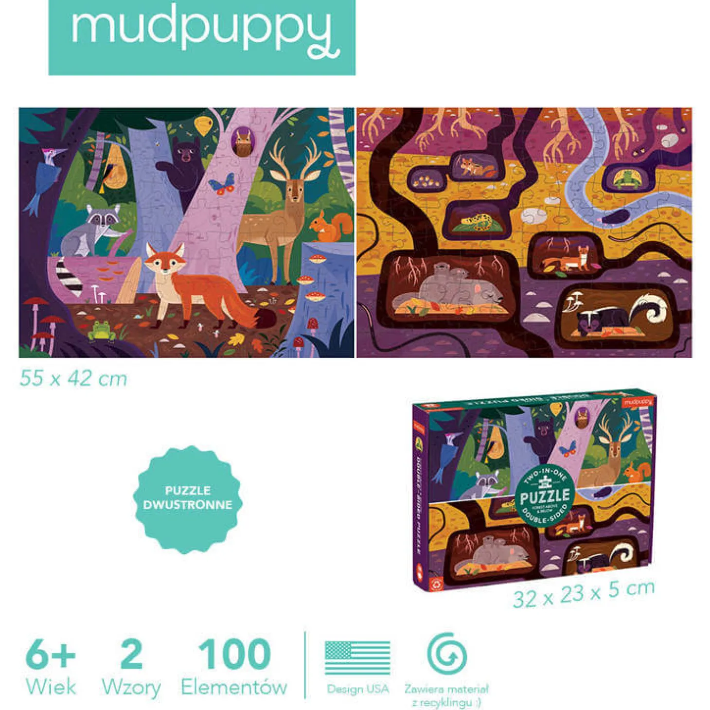 Puzzle dwustronne Las nad i pod ziemią 100 elementów 6+