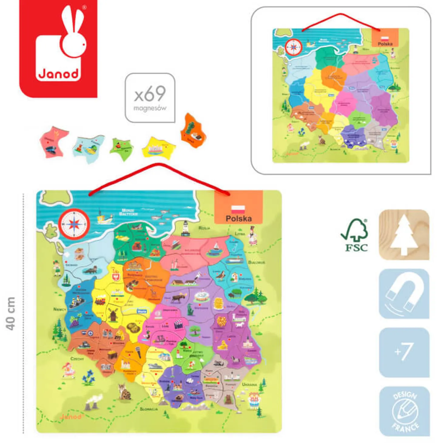 Puzzle magnetyczne Mapa Polski 69 magnesów 7+