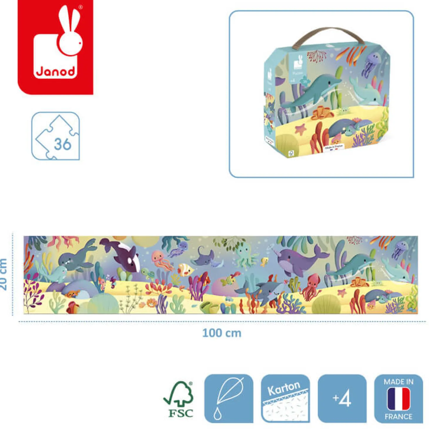 Puzzle panoramiczne w walizce Morskie stworzenia 36 elementów 4+