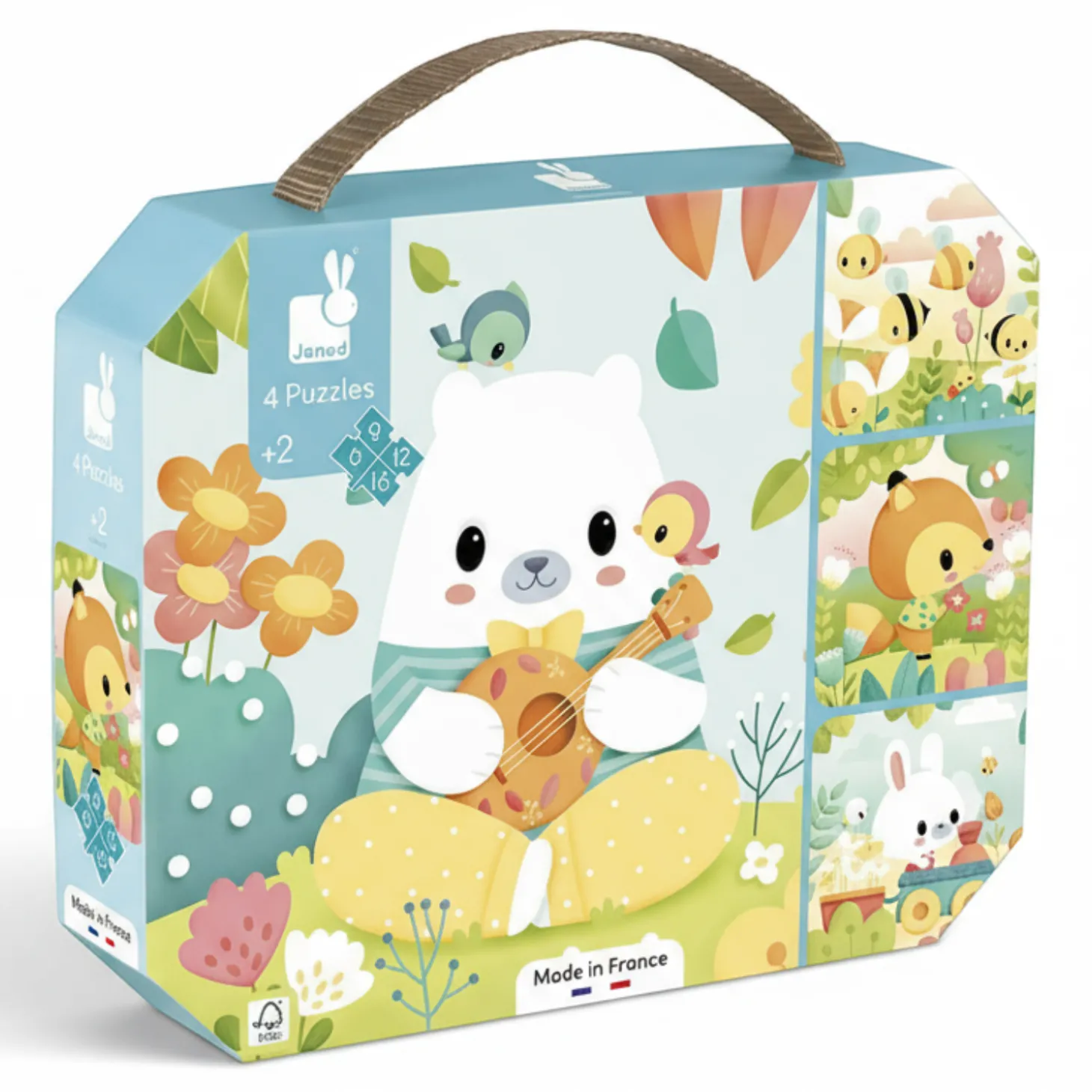 Puzzle progresywne w walizce Zwierzątka Pure 4 układanki – 6, 9, 12 i 16 elementów 2+