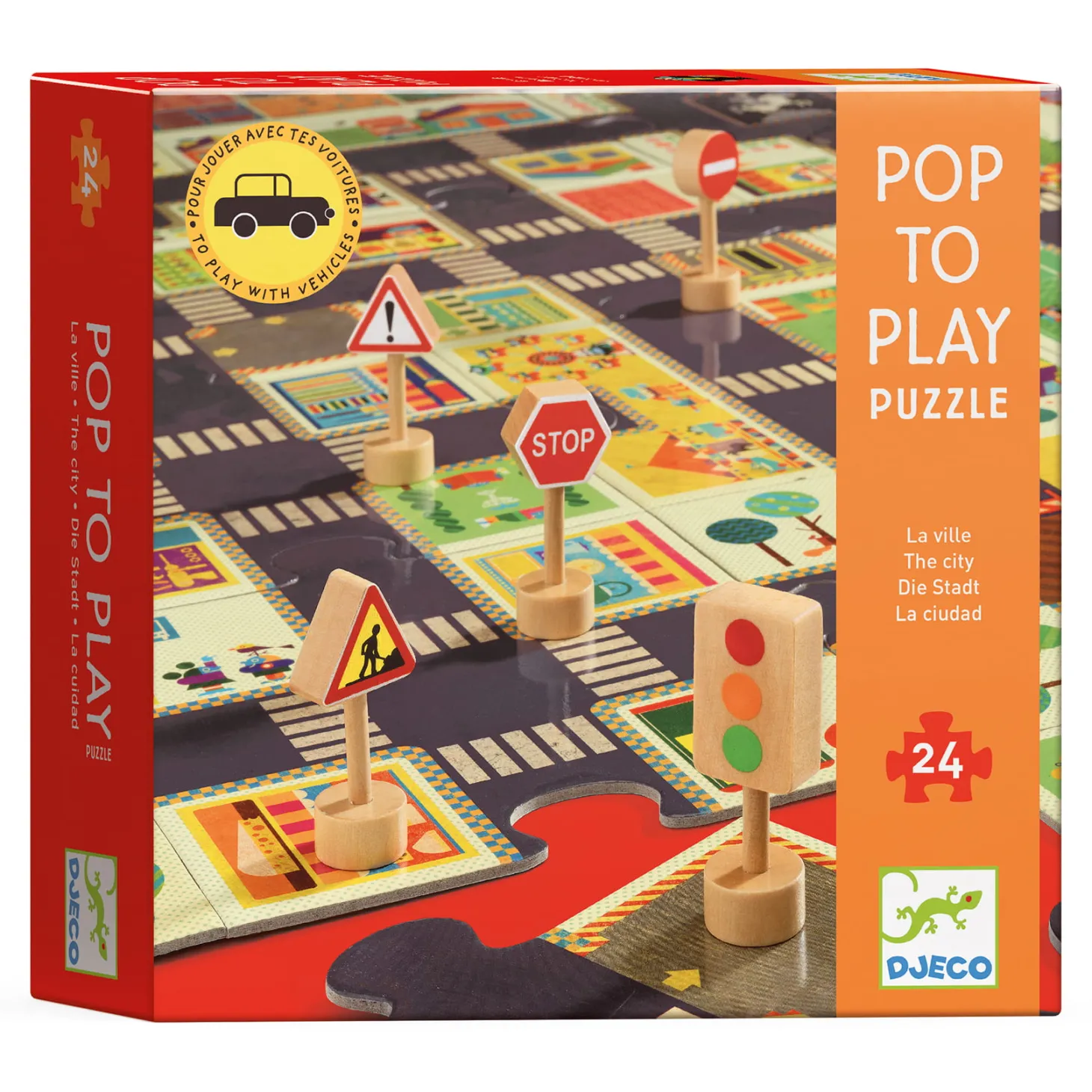 Puzzle ulice w mieście ze znakami drogowymi